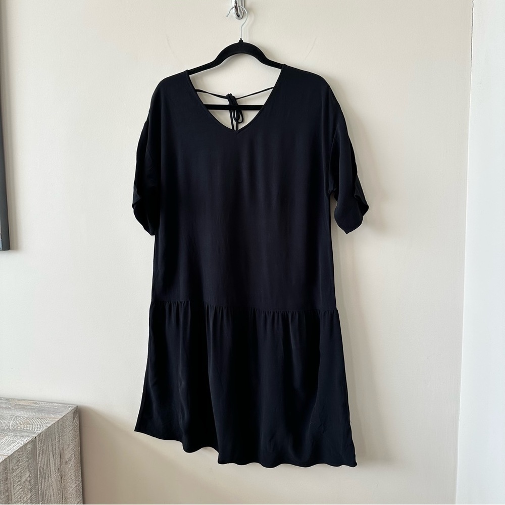 Eileen Fisher-Drop Waist Crepe Short Sleeve Dress (Size:Small) - Picture 5 of 12